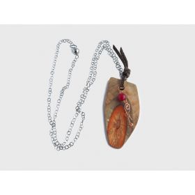 norfolk pine pendant, copper, bead, steel, leather